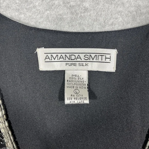 Amanda Smith L Pure Silk Black Beaded Dressy Vest Button Fairygoth Gothic Fairy - Picture 3 of 7